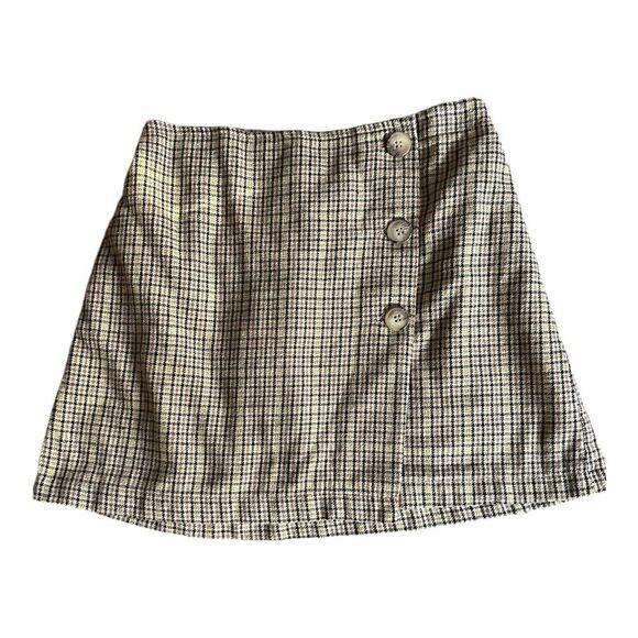 American Eagle Women's Houndstooth Plaid Mini Skirt w Buttons Size S - Picture 1 of 4